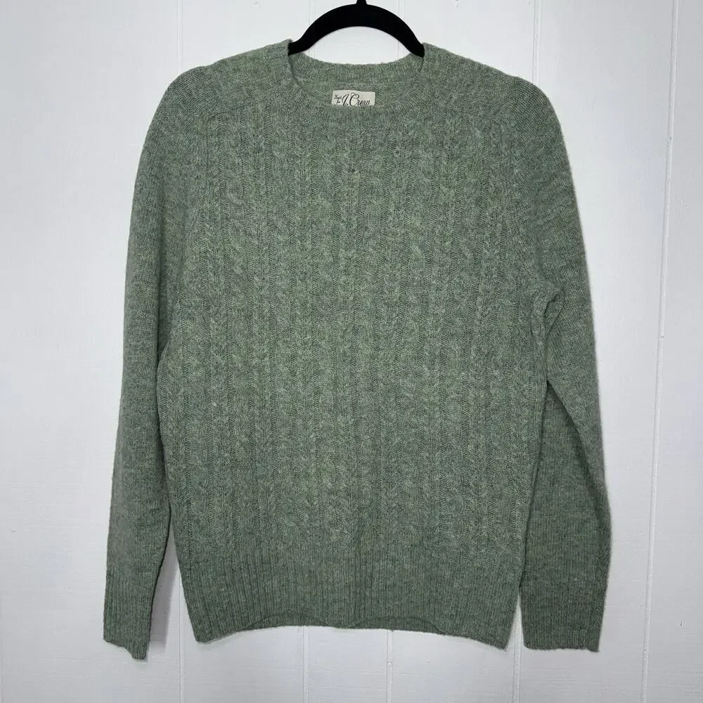 J. Crew Men’s 100% Wool Cable-Knit Crewneck Sweater Fisherman Green Size Small